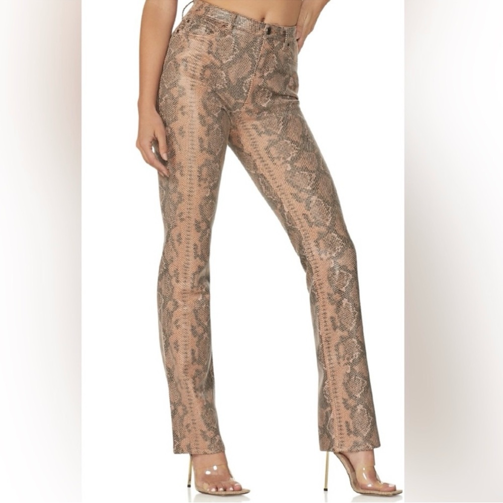 AFRM Snake Print Straight Leg Pants in Taupe & Brown